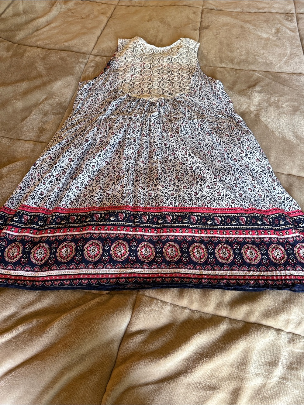 Umgee White Floral Print Mini Dress with Navy and Red Accents - Picture 9 of 10